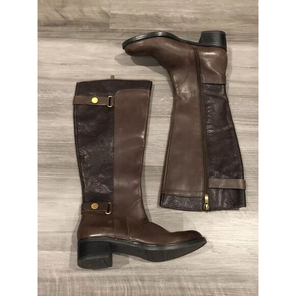 Franco Sarto Crash Brown Leather Zip Up Knee High Boots Size 5.5 $189 - Picture 1 of 6